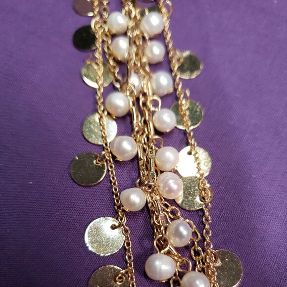 Ann Taylor Factory Signed Three Layer Necklace, Gold Tone w/Mini Baroque Pearls - Picture 10 of 12